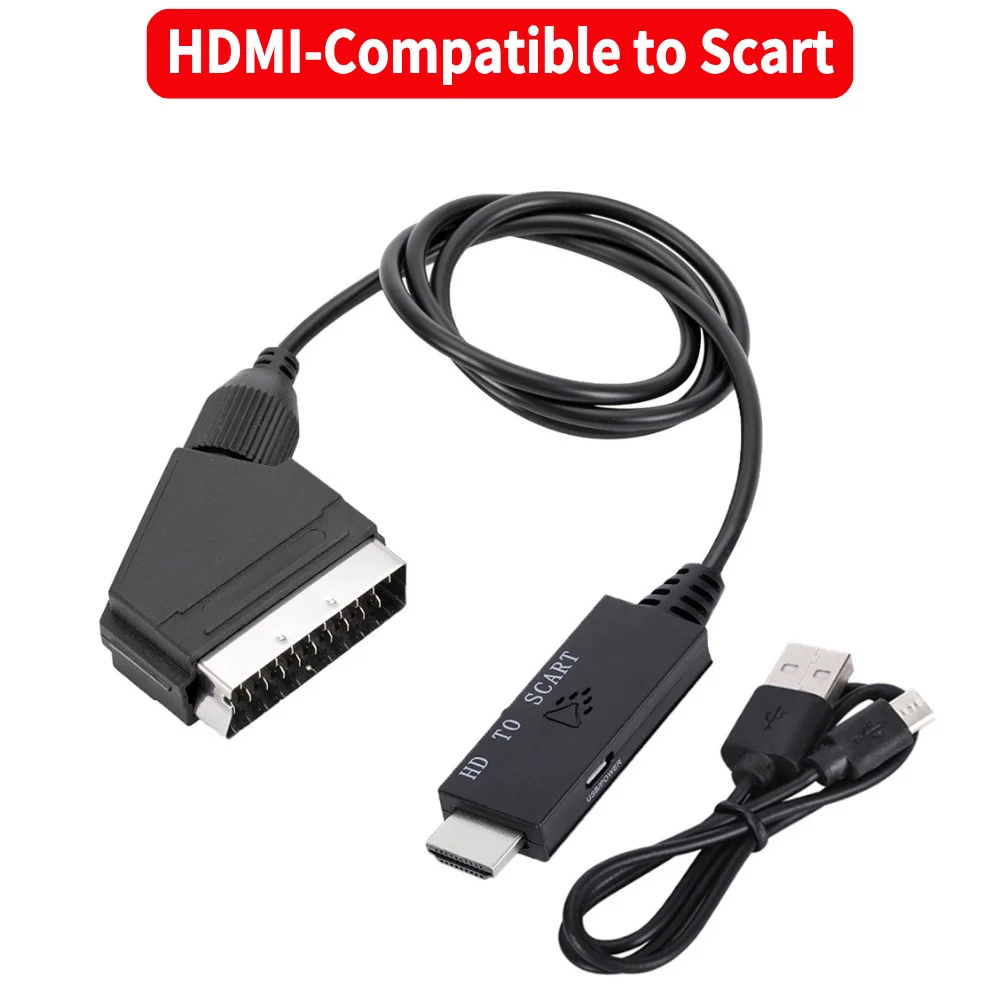 Dönüştürücü Kablosu Düşük Güç Tüketimi USB Güç Kablosu ile Tak ve Çalıştır Scart Adaptör Kablosuna HDMI Uyumlu