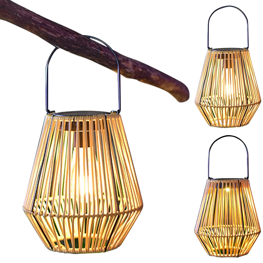 Solar Hanging Lantern Light Outside Big Rattan Solar Light Outdoor Solar Lantern IP65 Waterproof for Garden Patio Courtyard Lawn