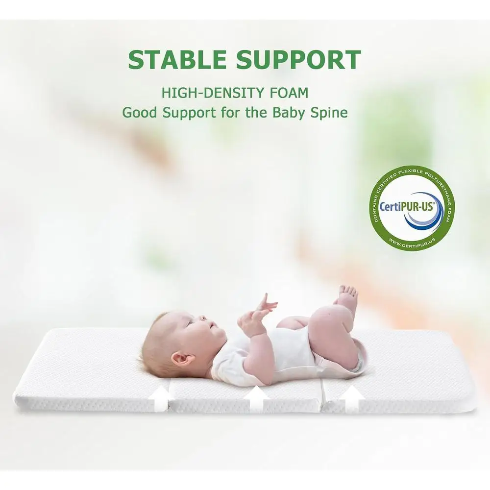 Tri-Fold Pack and Play Mattress Portable Crib Mattress Memory Foam Washable Cover Lightweight Storage Bag Travel Safe Sleep 4