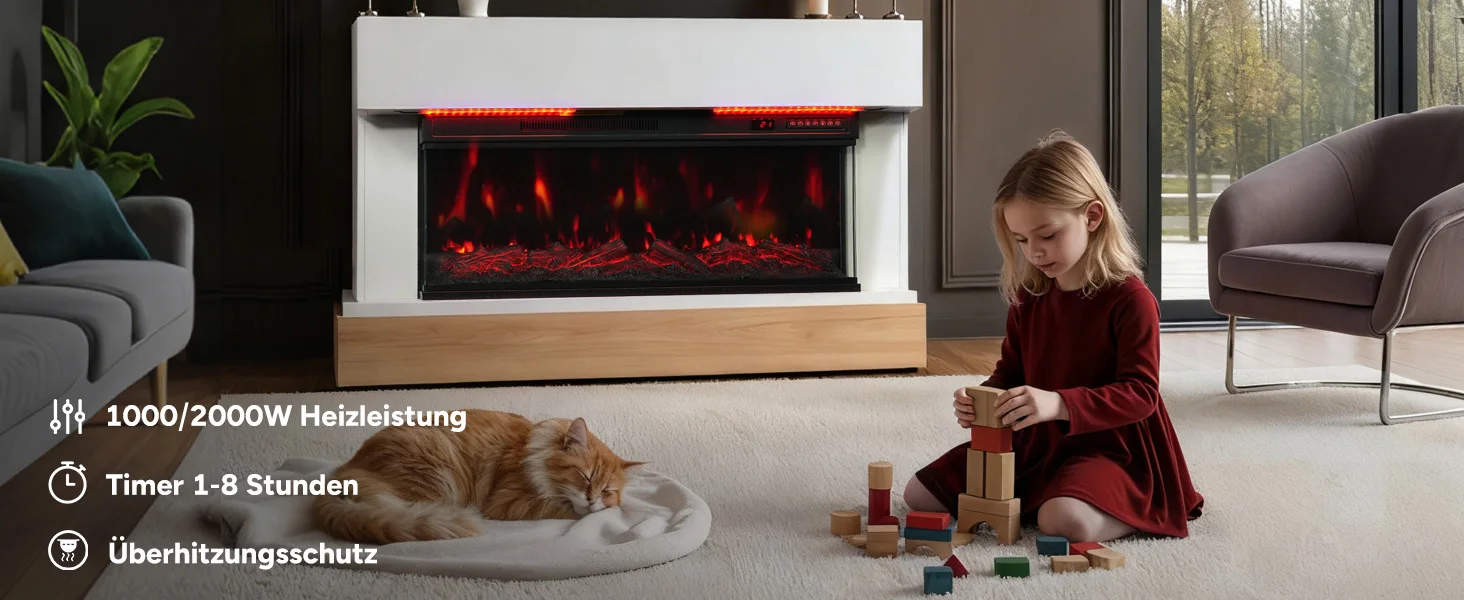 HOMAVO 36" Elektrokamin mit Schrank, 1000/2000W Elektrokamin mit Heizung, 3D-Flammeneffekt, LED-Leiste, Fernbedienung – Detail 2
