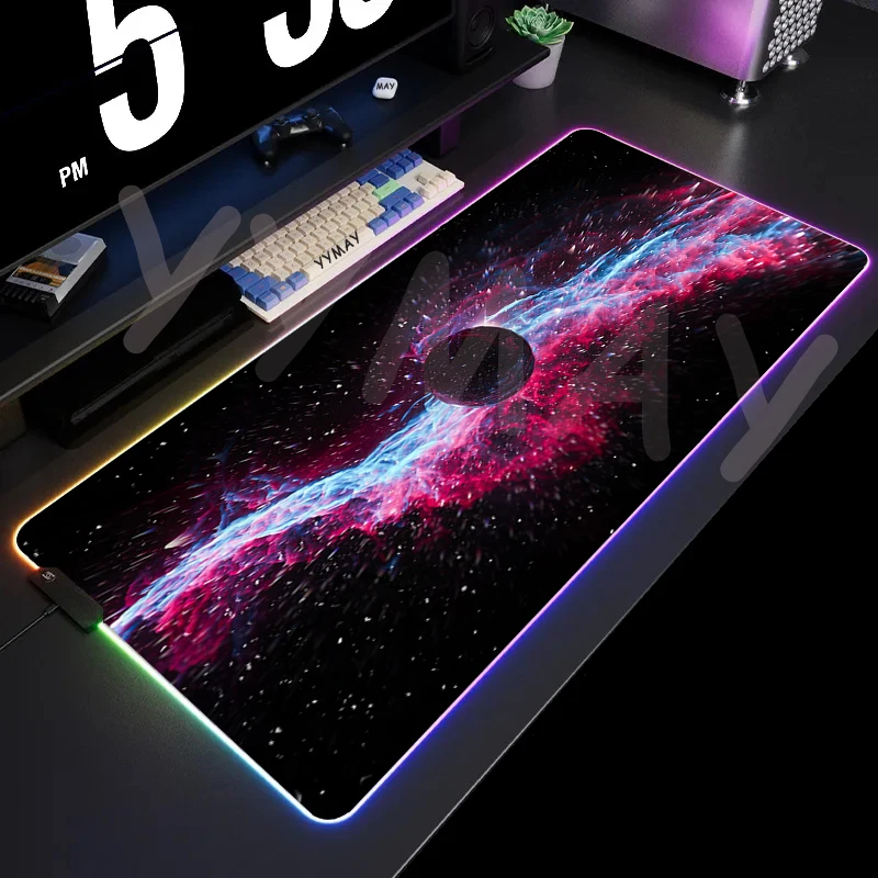 thumbnail image 1 of Alfombrilla de ratón RGB para videojuegos, cielo estrellado, alfombrillas para ratón espacial, alfombrillas para jugador LED grandes, almohadillas para teclado XXL, alfombrilla luminosa para escritori, 1 of 5