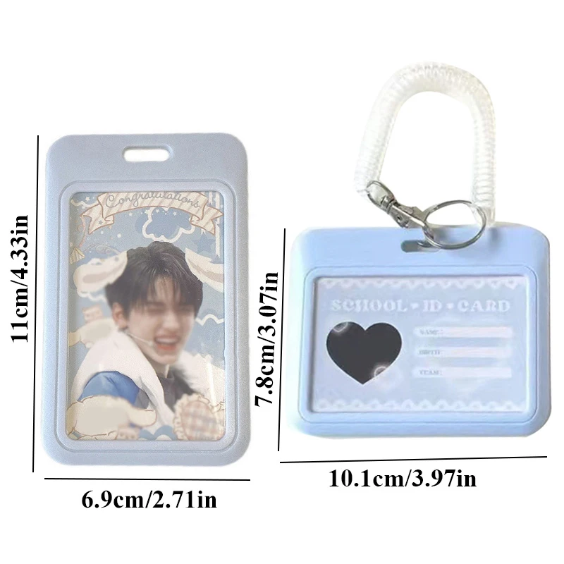 INS Milk Blue Photocard Holder Credit ID Bank Card Photo Display Holder Idol Postcard Card Protective Case with Pendant 6
