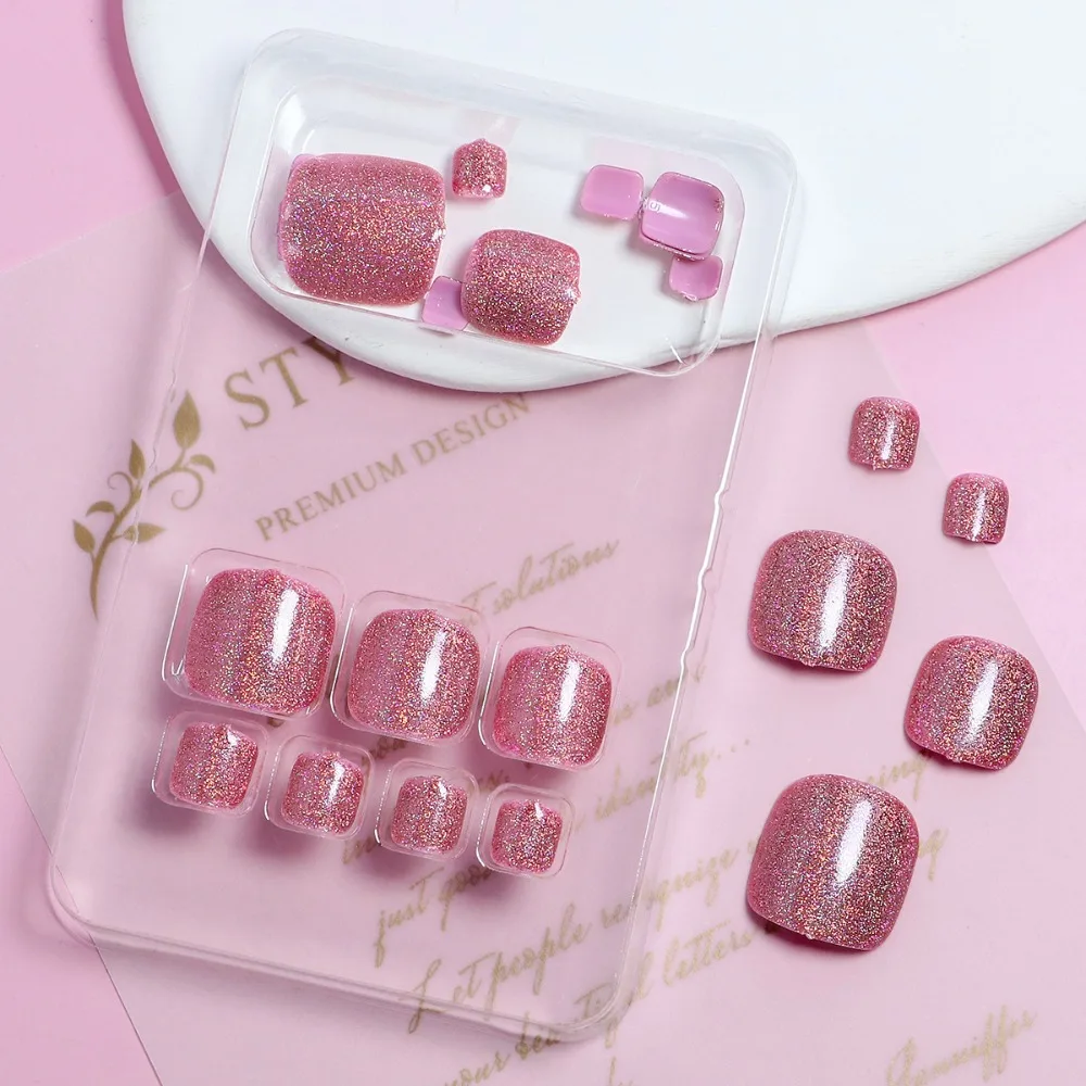 Wearable Manicure Fake Toenails Faux Fingernails Square Head False Toe Nails Full Cover Short Length Foot Nail Tips Women