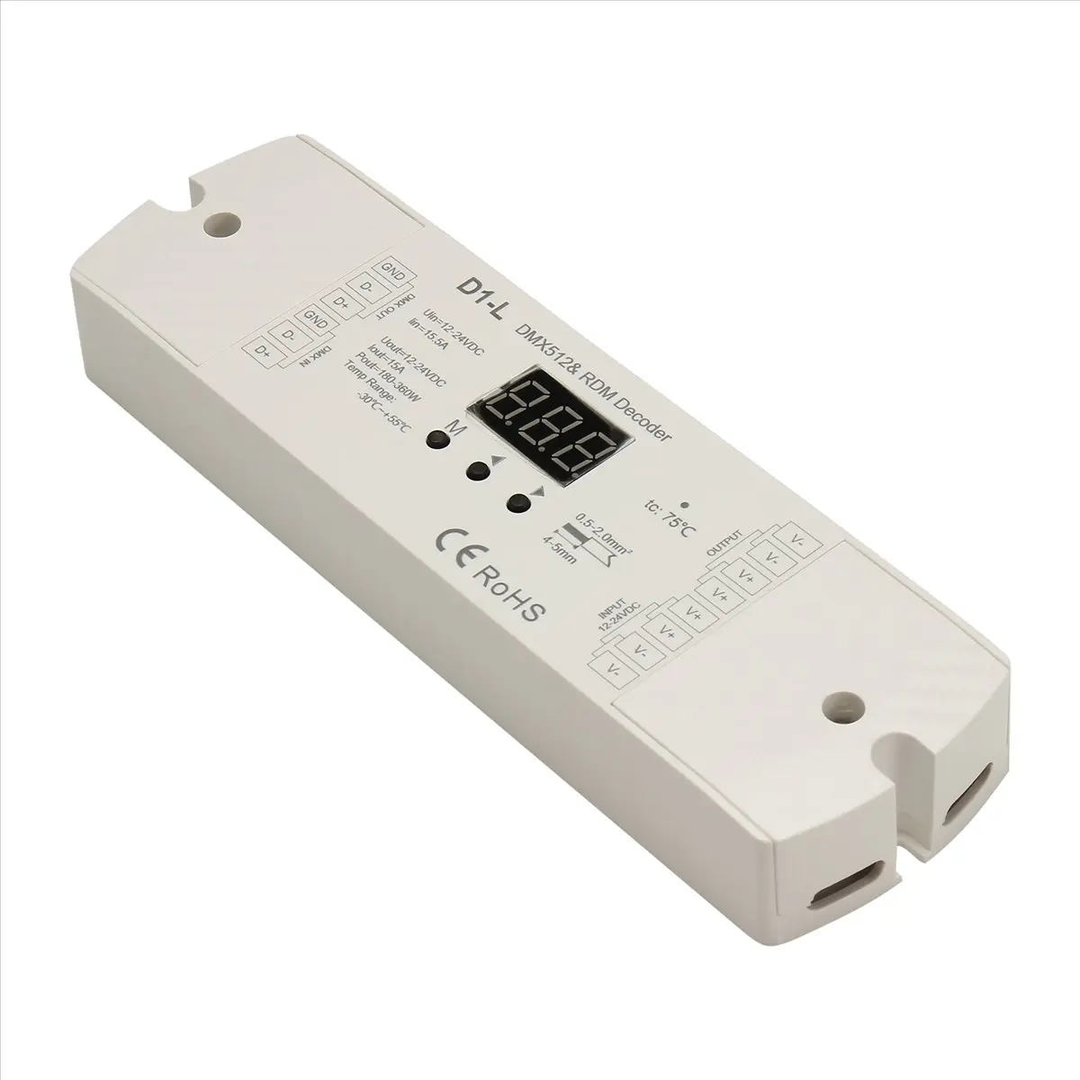 《공장 직판》D1-L 흑백 DMX512 디코더 1CHx15A 12-24VDC PWM 주파수 단일 색상 LED 스트립 컨트롤러 버튼으로 주소 지정