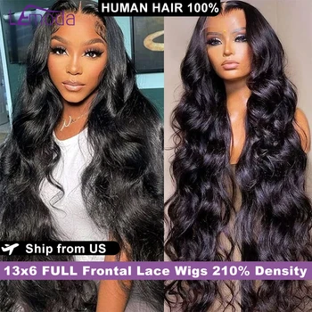 Lemoda 210% Density 13x6 Full Frontal Virgin Human Hair Wigs Body Wave HD Transparent Lace Front Wigs Pre Plucked Brazilian 12A 1