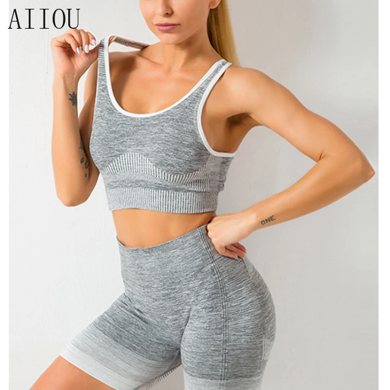 

AIIOU Two Piece Sets Womens Outifits Yoga Women Gym Suits Sports Zipper Clothes Workout Tracksuit Fitness Sportswear Athletic