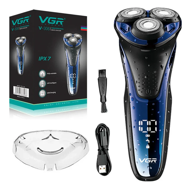 

VGR Electric Shaver Professional Razor Waterproof Beard Trimmer Rotary 3D Floating Shaving Rechargeable Electric for Men V-306