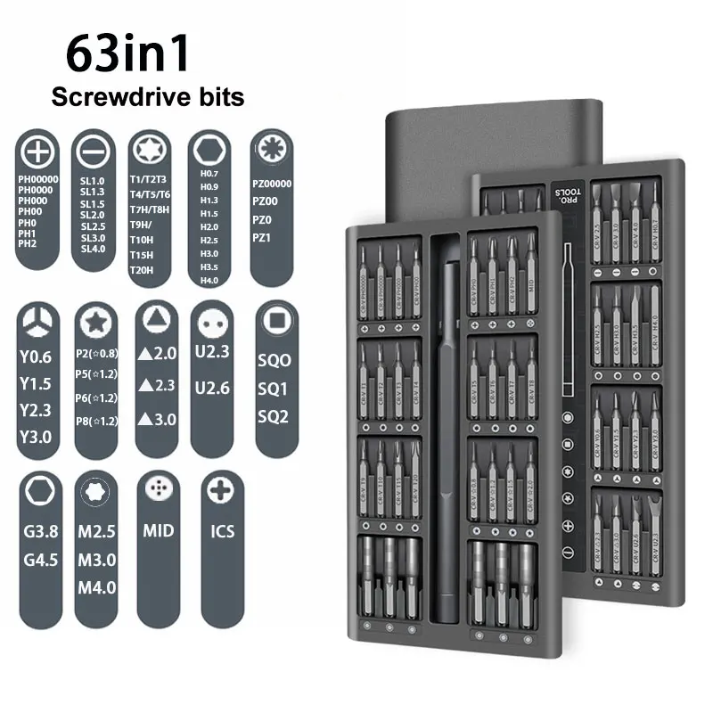Set Di Cacciaviti Kit Di Cacciaviti Magnetici Punte Di Precisione Per Xiaomi 63/24 In 1 Kit Di Cacciaviti Elettrici Strumenti Di Riparazione Milwau320