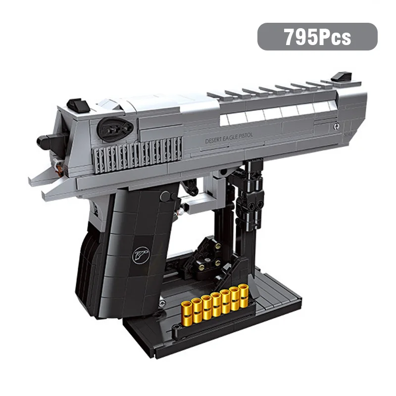 

Модель военного пистолета Desert Eagle UZI, модель пистолета, строительные блоки, игрушка, Вторая мировая война, армейское оружие Auto-9 с пулями, реальный подарок для детей