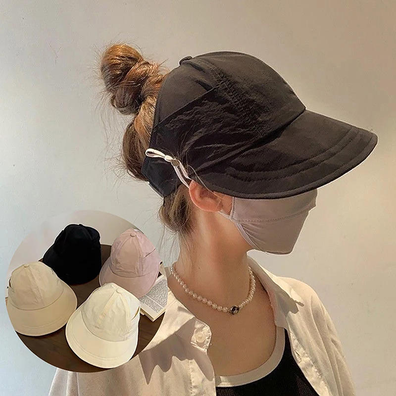 

2023 Foldable Wide Brim Ponytail Sun Hat Drawstring Adjustable Cap For Women Beach Hat Summer Quick-dry Visor Fisherman Cap