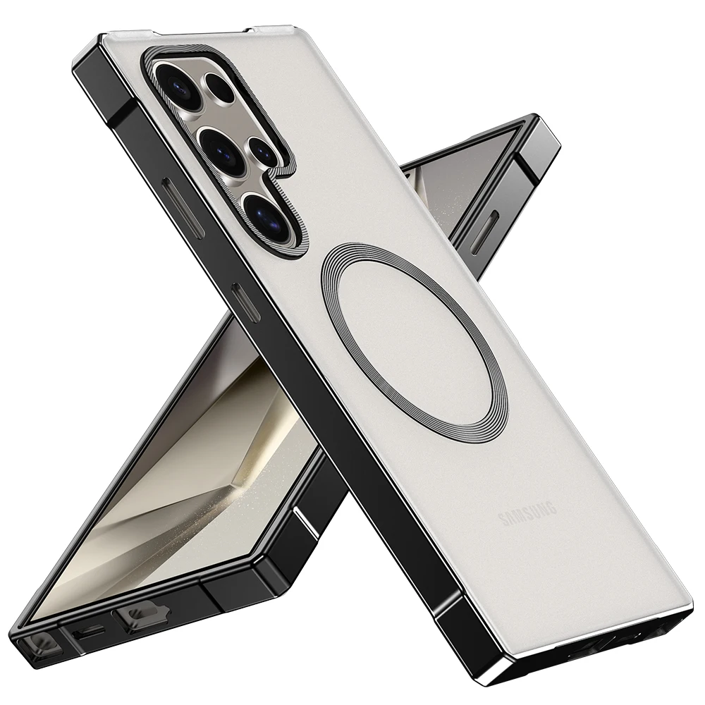 Capa ultra fosca para Galaxy S25, estrutura de metal fina compatível com capa de telefone à prova de choque MagSafe para Samsung Galaxy S24 Ultra