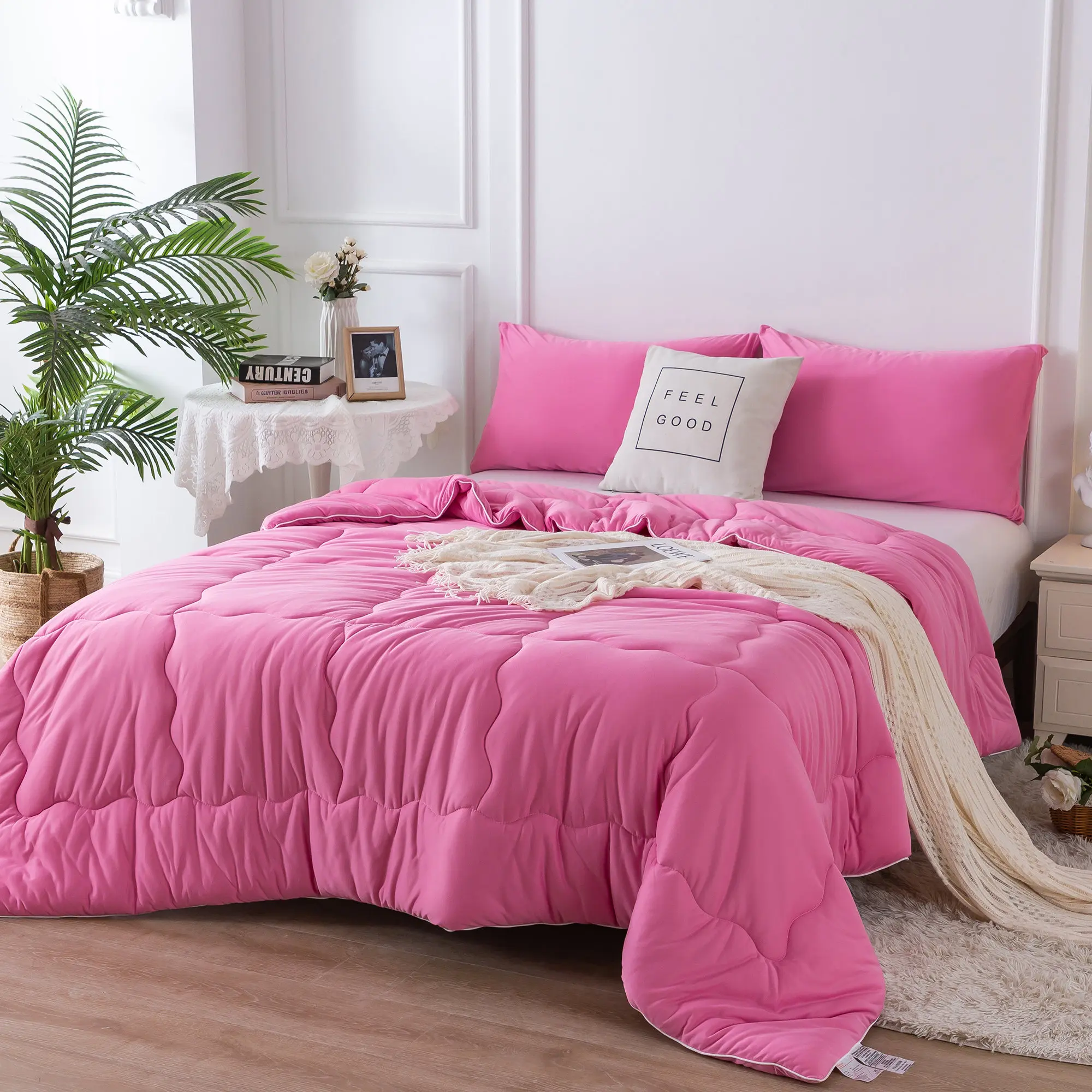 

Reversible Ultra-Soft Comforter Set, Jersey Knit Cotton Cozy Fully Breathable Bedding 1 Down Alternative All Season Use