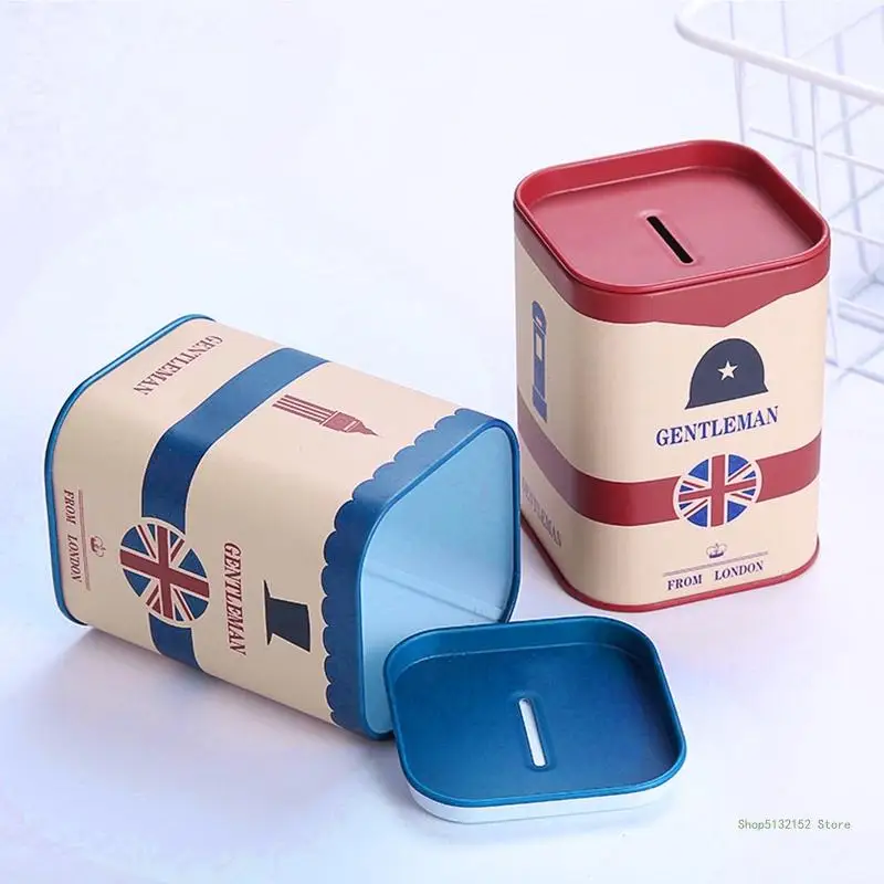 QX2E Piggy Metal Square Gentleman Tinplate Money Saving for Case for Adults Kids Girls Boys Jewelry Box Storage 2
