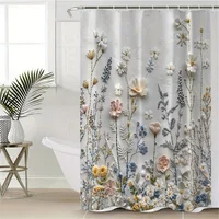 ม่านอาบน้ำลายดอกไม้ ดอกเดซี่สีขาว ดอกไม้สีพาสเทล ดีไซน์ทันสมัย ผ้ากันน้ำ ตกแต่งห้องน้ำอย่างหรูหรา 2