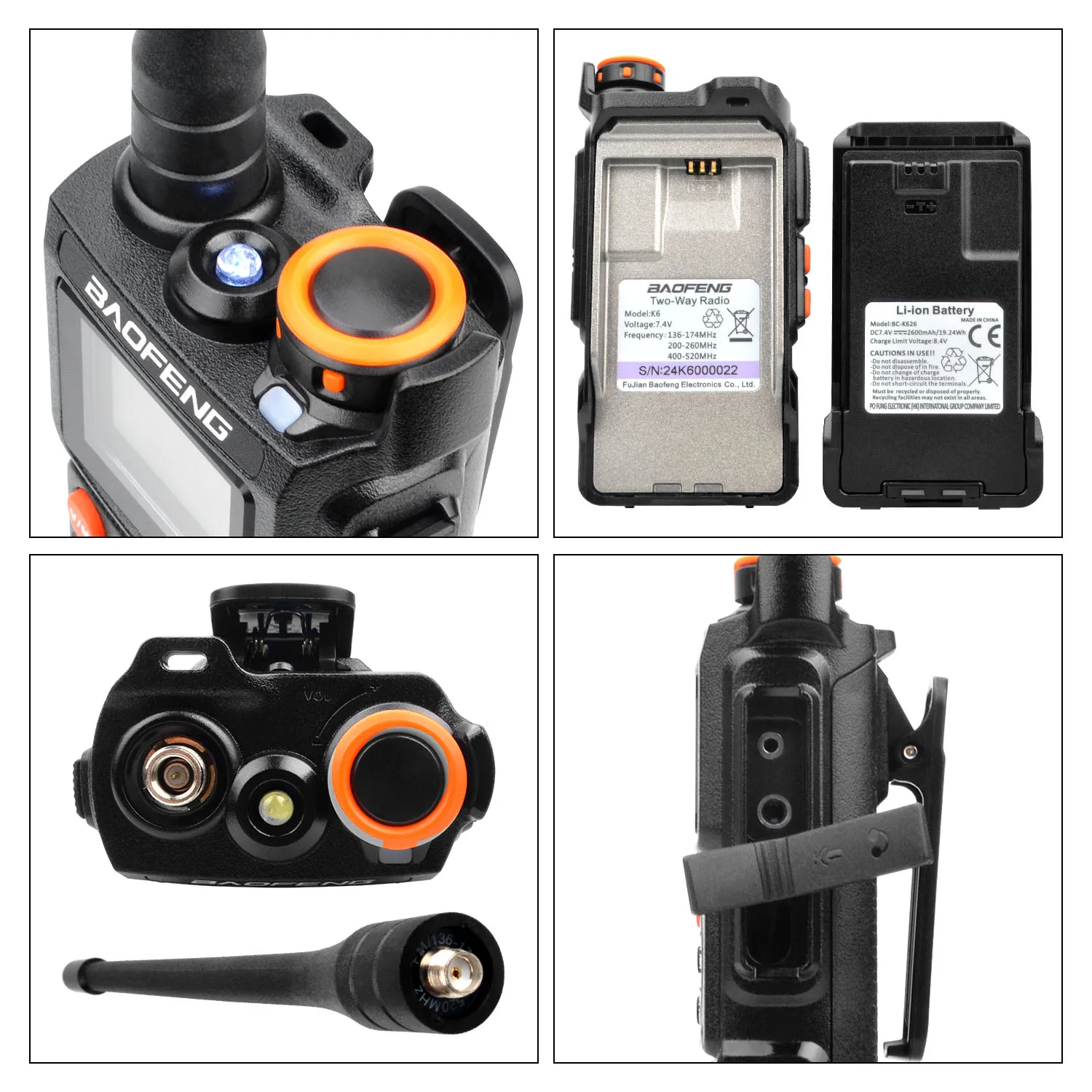 Baofeng Walkie Talkie K6 Aircraft Multi-Band 999Ch 5W 1.44" Screen Wireless Freq Copy 1750Hz Noise Cancel Dual Wait FM Radio 5