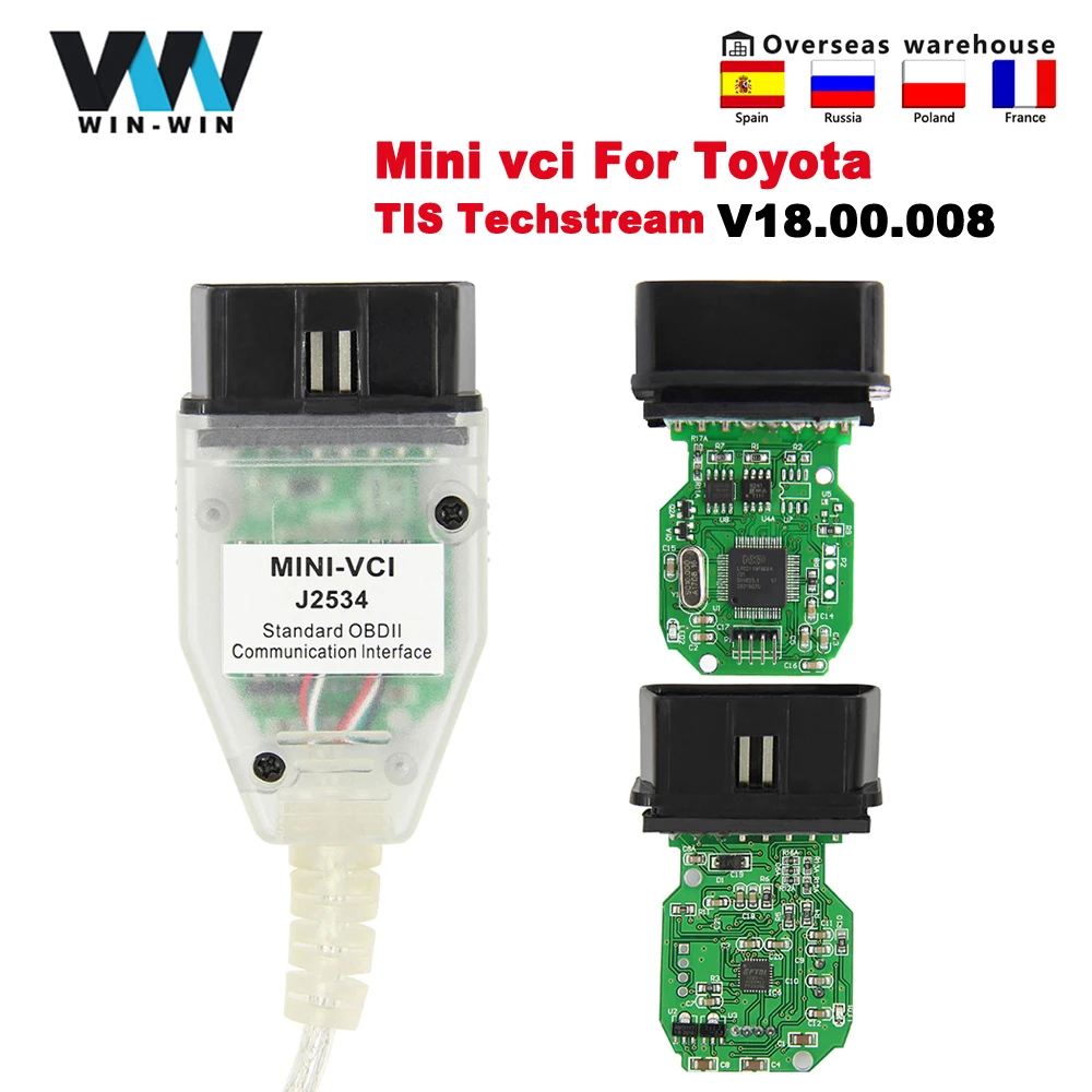 Cable Mini VCI J2534 OBD2 a USB compatible con Toyota Techstream Tis, J2534 Pass