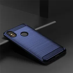 Shockproof Carbon Fiber Textured Silicone Case - Brushed Rubber Soft Phone Cover for Redmi S2 (Blue)