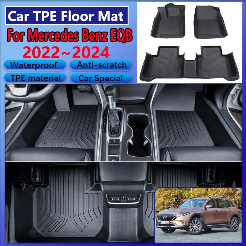

Car Rear Floor Mats For Mercedes Benz EQB Accessories X243 2022 2023 2024 TPE Waterproof Leather Mud Carpet Cover LHD Foot Pads