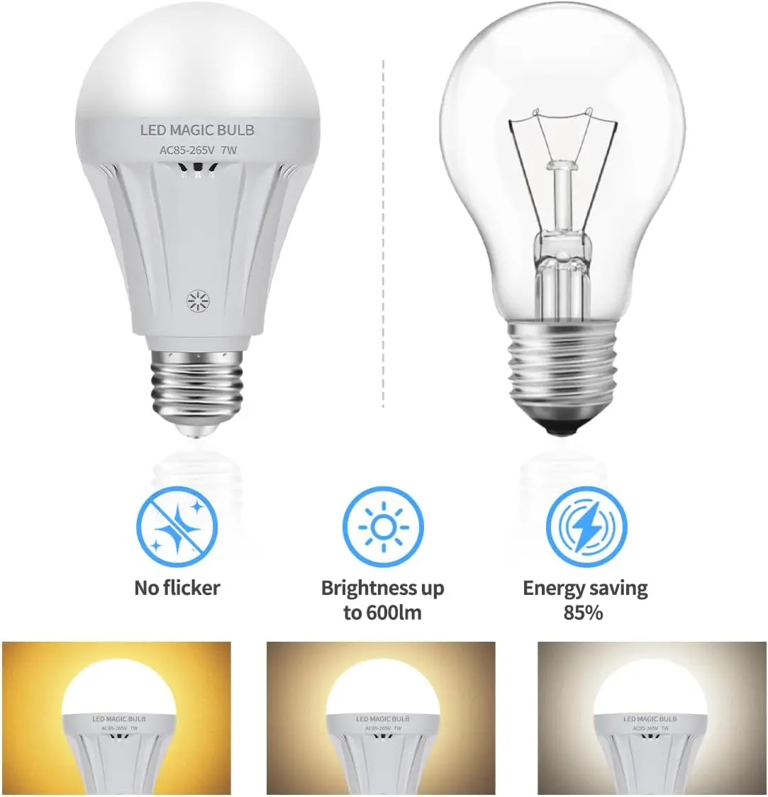 Neue 7W E27 Notfall-Glühbirne, wiederaufladbar, mit Fernbedienung, dimmbare LED-Lampe, Zeltlampe, insekten- und staubdicht – Detail 2