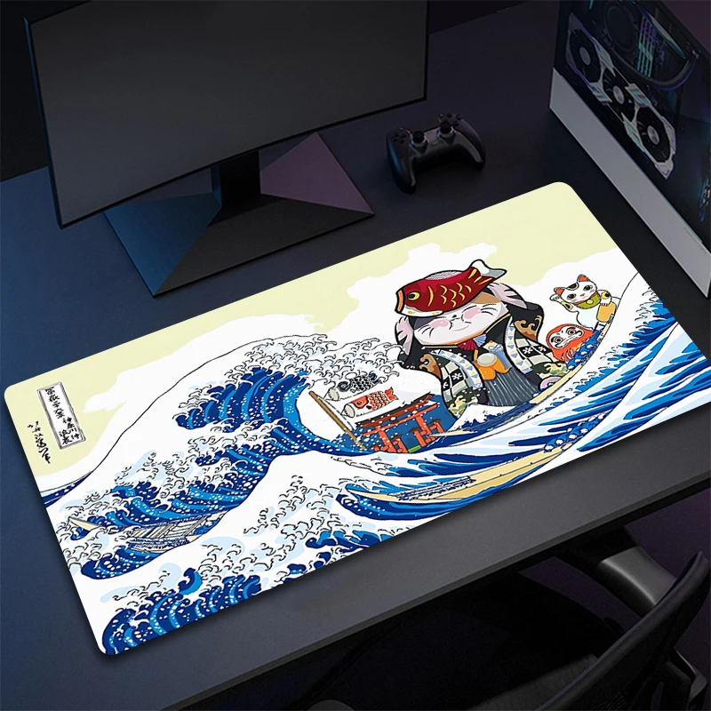 thumbnail image 1 of Nueva alfombrilla de ratón con impresión personalizada HD para PC, alfombrilla de ratón de goma con grandes olas de arte japonés, tapete de bloqueo en los bordes XXL, alfombrillas antideslizantes para, 1 of 5