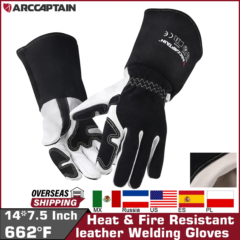 ARCCAPTAIN Welding Glove 14 Inch Premium Goatskin Grain Leather Dexterity Comfort Heat Puncture Resistant for Home Solding BBQ work gloves