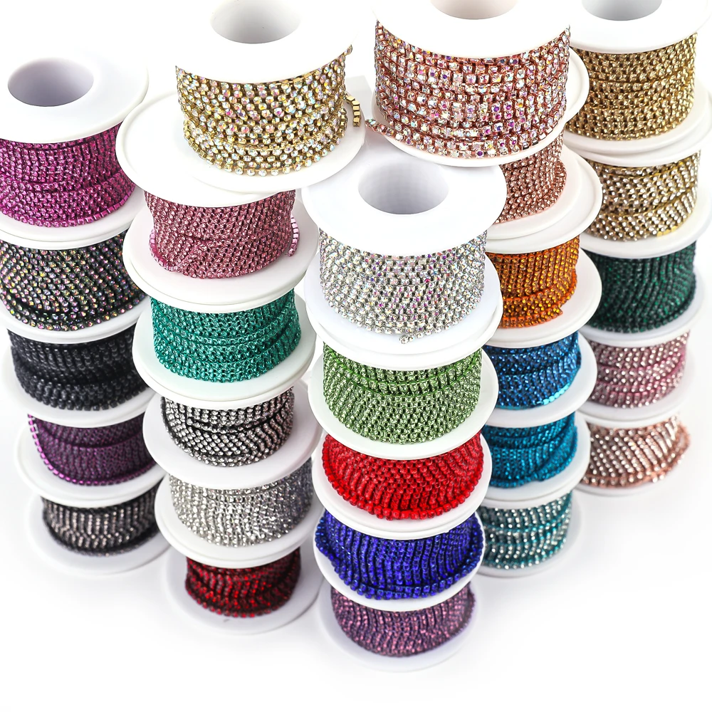 SS6 SS8 SS12 Nähen Rot Glas Strass Kette Trim Strass Tasse Kette Kristall Band Banding Für Kleidung DIY Handwerk – Detail 4