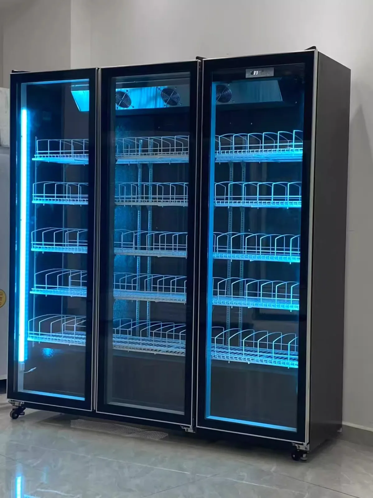 Supermarket Commercial Upright Drink Beverage Display Showcase Refrigerator Chiller Cooler 2 units, 3 doors, 200 x 120 x 60 cm