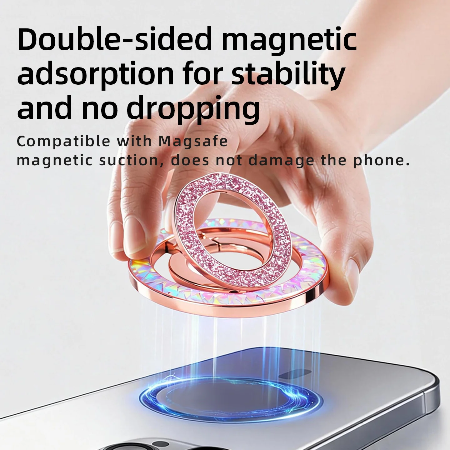Magnetic Portable Foldable Phone Ring Stand - Strong Grip Holder for Desktop, Travel, and Office
