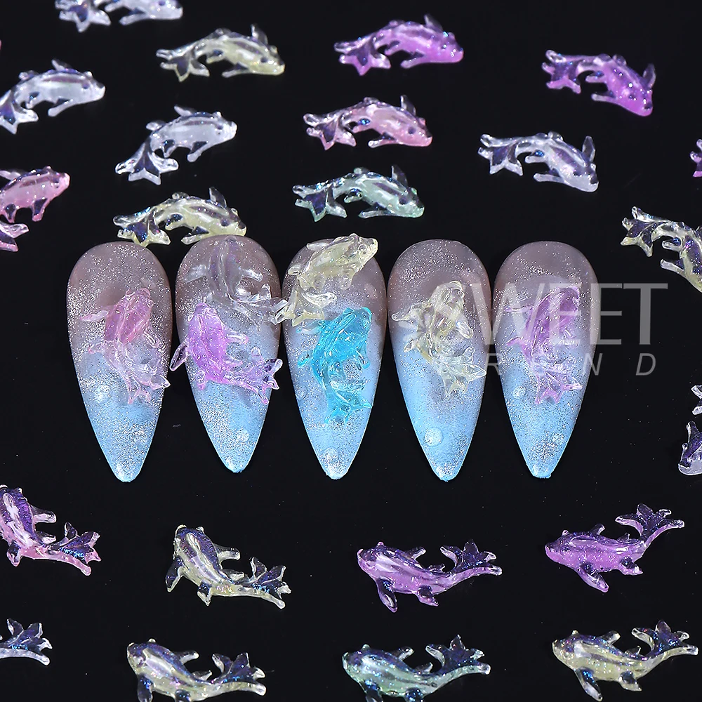 20/50/100pcs Dolphin Fish 3D Nail Art Charms Parts Aurora Starry Sky Nail Art Jewelry Accessories Manicure Decor Nails Supplies