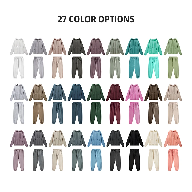 Unisex 2piece Casual Solid 345g Plus Size Hoodies and SweatPants Set Cotton Stacked for Men High Quality