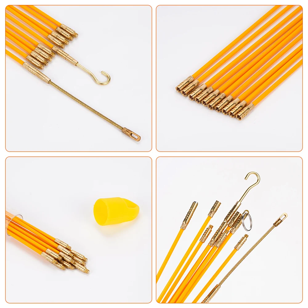 33CM/45CM Fiberglass Wire Cable Push Puller Running Rods Fish Pulling Kit Wall Electrical Wires Hook Rods Tool 10Pcs cable puller