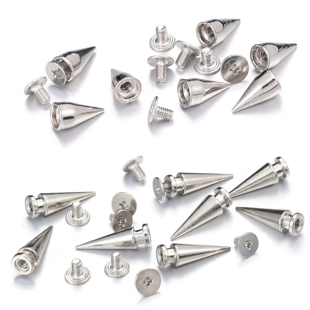 Description Picture 6 of item10-50pcs Punk Rivets Metal Cone Studs And Spikes Silver Warhead DIY Punk Garment Crafts Tools Clothes Shoes Leather Accessories