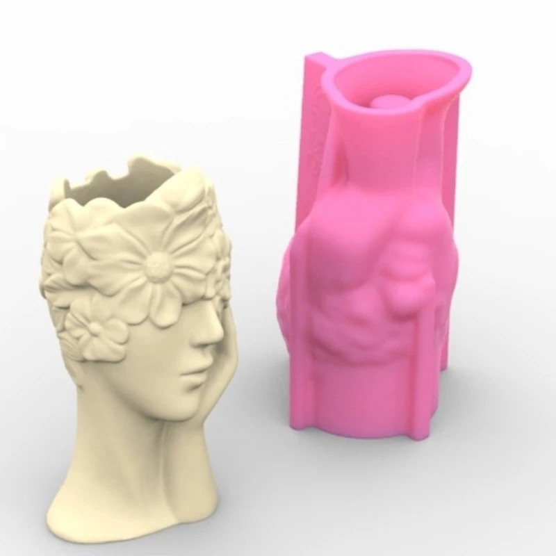Contemplative Girl Unique Flowerpot Molds Silicone Texture for Craft Vase