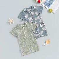 Kids Baby Boys Summer Swimwear Toddler Beach Swimming Suit Casual Cute Sea Element Prints Zipper Short Sleeve Monokini Swimsuit 2