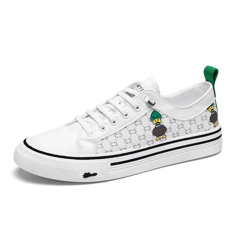 Men's Summer Breathable Canva Shoes Fashionable Trendy Student Board Shoes Vintage British Men's Shoes Rubber Shoes Sporty White 5