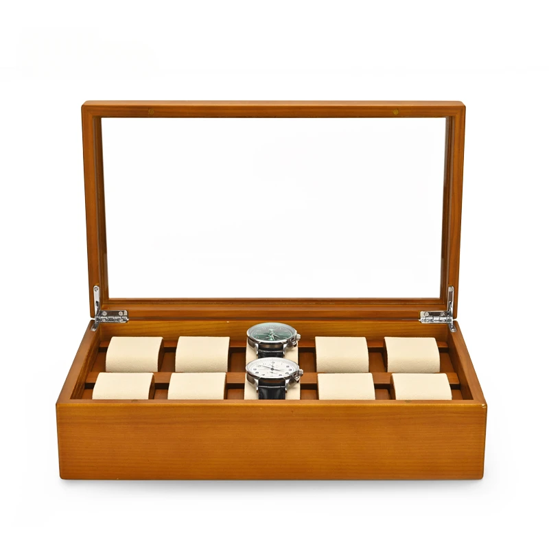 

New high-end solid wood sunroof transparent acrylic cover watch box dustproof storage watch collection box