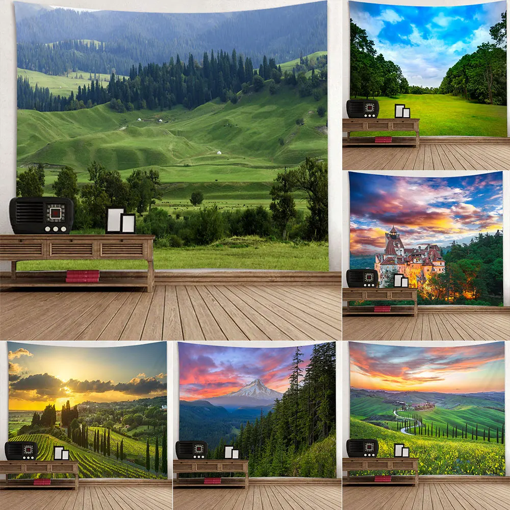 

Гобелен для защиты глаз из луга и леса, настенное украшение, красивый естественный ландшафт, богемное эстетическое украшение