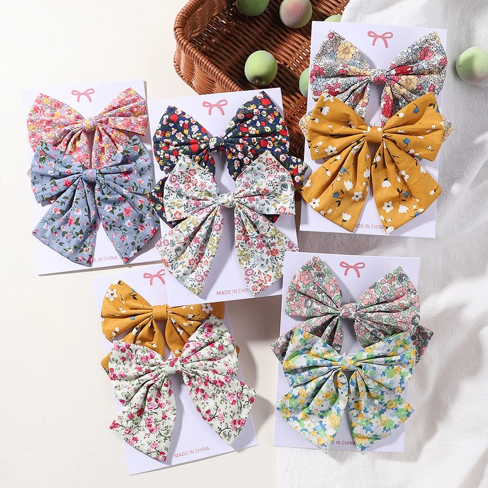 

2Pcs/set Women Sweet Print Bows Hair Clips Hairpins Ribbon Barrettes Duckbill Clip Headwear Female Summer Girls Hair Accessories