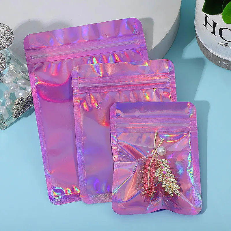 50 Stück Schmuck Ohrring Verpackungsbeutel Halskette Selbstdichtende Beutel Laser Bunte wiederverwendbare Mehrzweck-Opp-Beutel Anti-Oxidationsbeutel