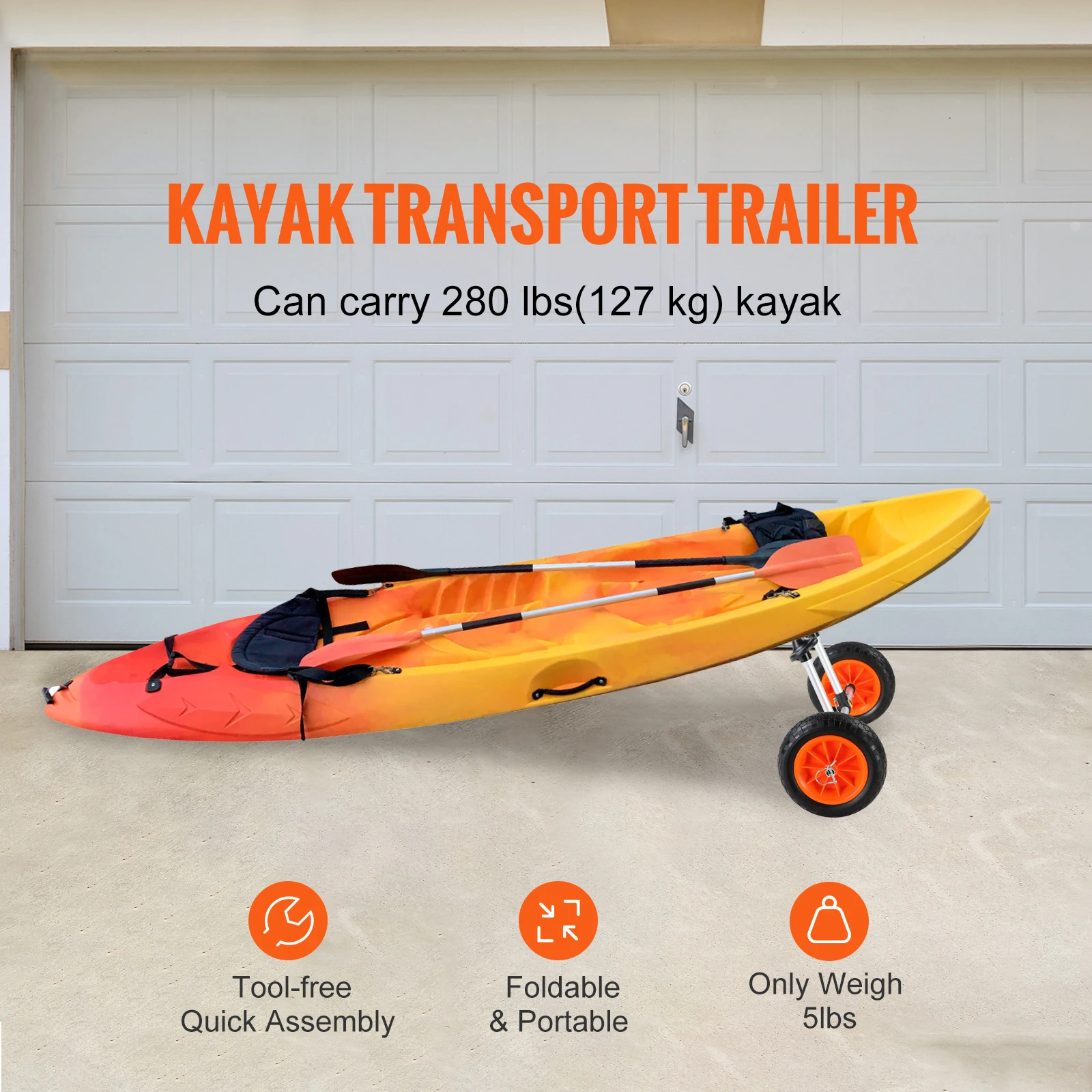 Aluminum Kayak Trailer Cart with Solid Tires for Water Sports
