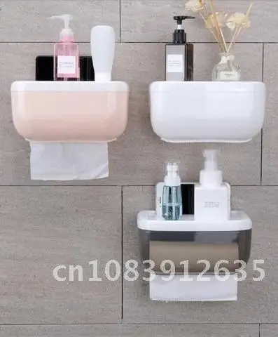 

Paper Holder Waterproof Toilet Paper Holder Wall Mounted Tissue Holder Tissue Dispenser Multifunctional Storage Box