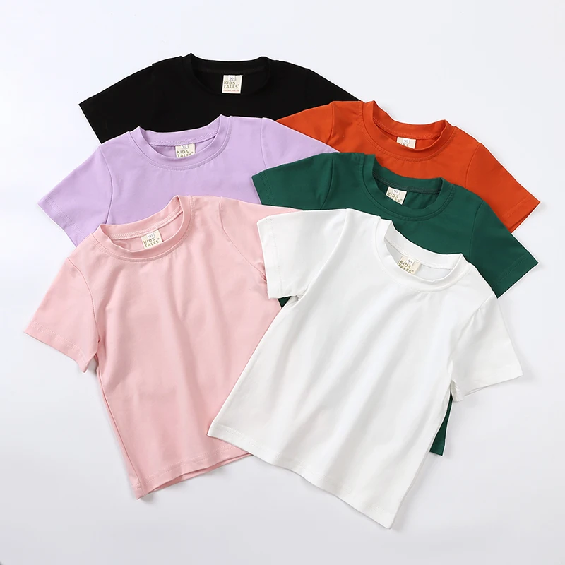 Customizing Add Your Logo Kids Baby Boys Girls T-Shirts Toddler Short Sleeve Candy Color Cotton Tee Top Children Summer Clothing 5