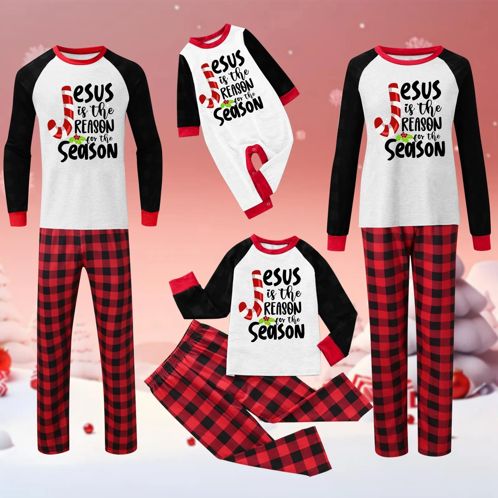 thumbnail image 4 of Pijamas navideños negros de Papá Noel para la familia, traje de otoño e invierno para estar en casa, conjunto de 2 piezas con parte superior y pantalones, conjuntos navideños familiares a juego, 4 of 5