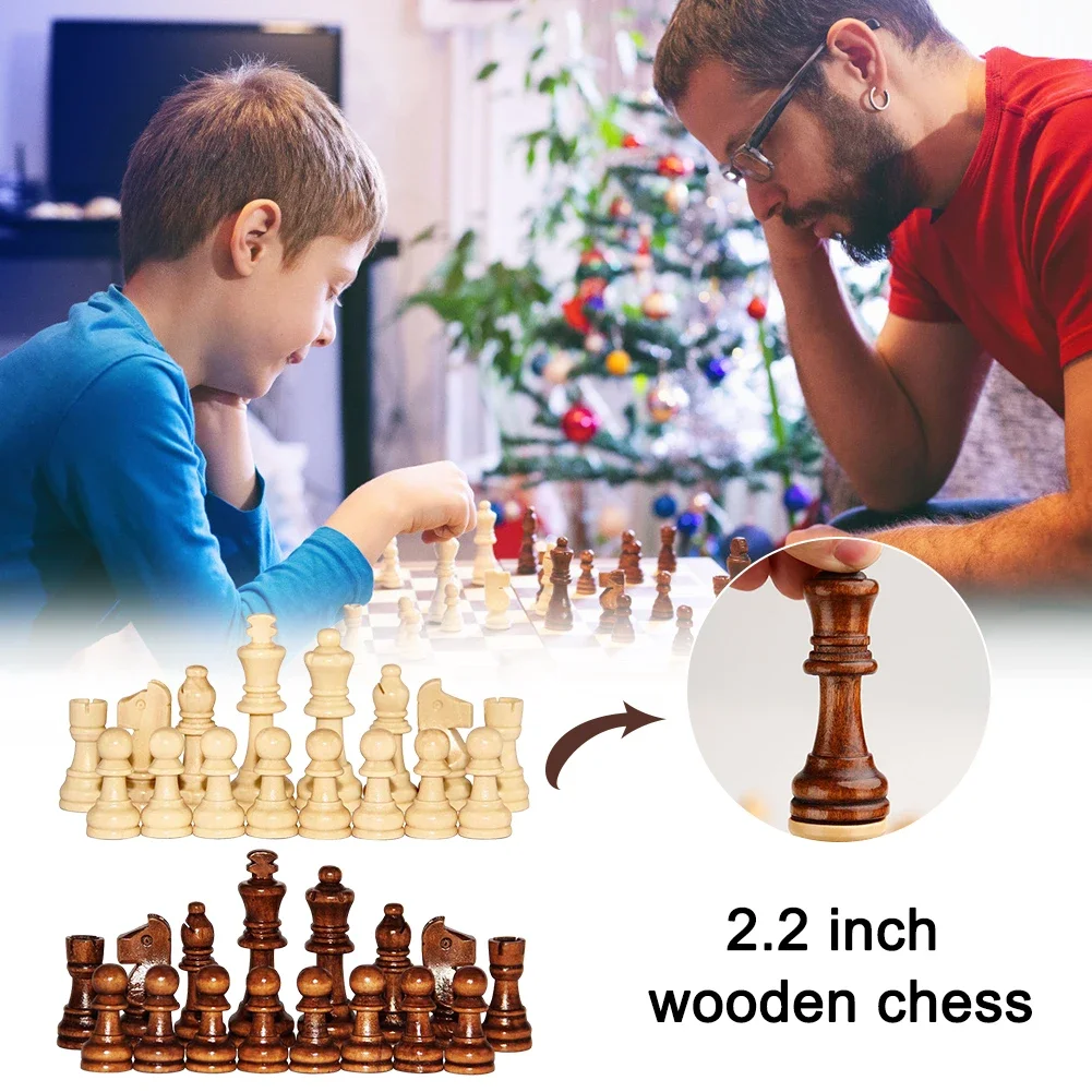 32 Pieses Wooden Chess Standard Tournamen Staunton Wood Chessmen 8cm King Height Suit Beginner Pieces Educational Toy