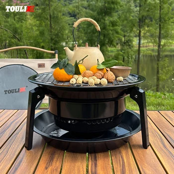 Stufa chiusa per esterni che produce stufa per barbecue da tè pieghevole portatile da campeggio per uso domestico barbecue a carbone rotondo ispessito 1