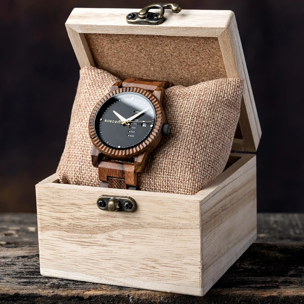 BOBO BIRD Nature Wood Watch Men Custom Engraved Casual Wristwatches Male Clock in Wooden Gift Box Relogios Masculino Dropship