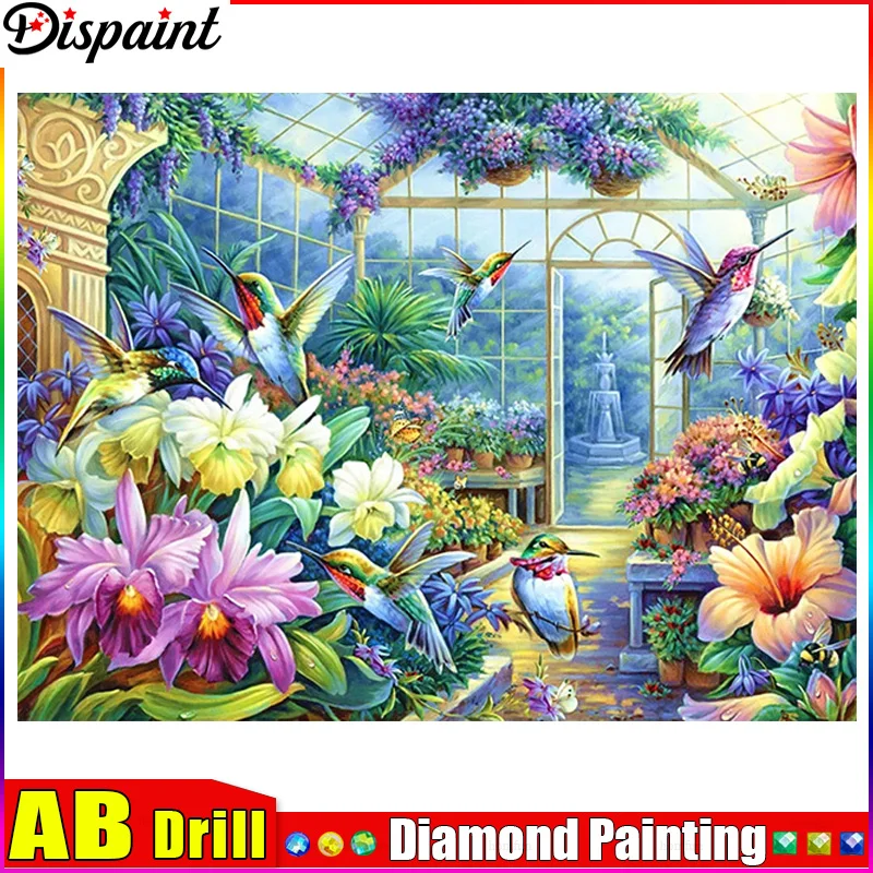 

Полноформатная Алмазная 5D Вышивка Dispaint AB, «цветы, птица, бабочки», картина из квадратных/круглых страз, искусство декора