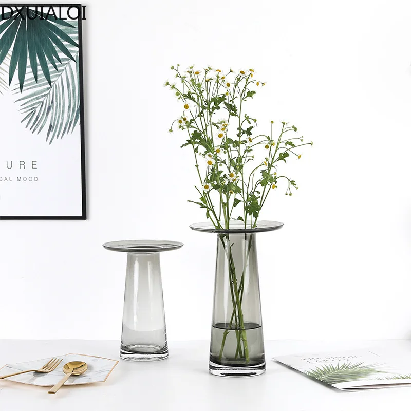 

Nordic minimalist Flat mouth transparent glass vase housewarming gift home living room flower arrangement vase decoration