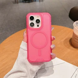 Magnetic Heavy Duty Armor Case with 3-in-1 Design for iPhone 16 Pro Max (Rose Red)