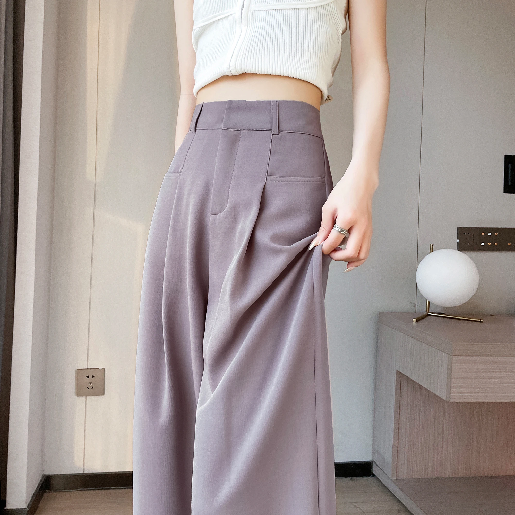 

Suit wide leg pants for women's spring/summer retro Chinese style design, high waist drape, narrow straight leg casual pants
